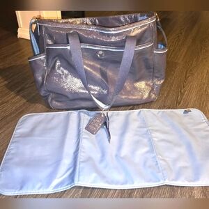 COACH Stitched Blue Patent Leather Diaper Baby Bag, Travel Bag